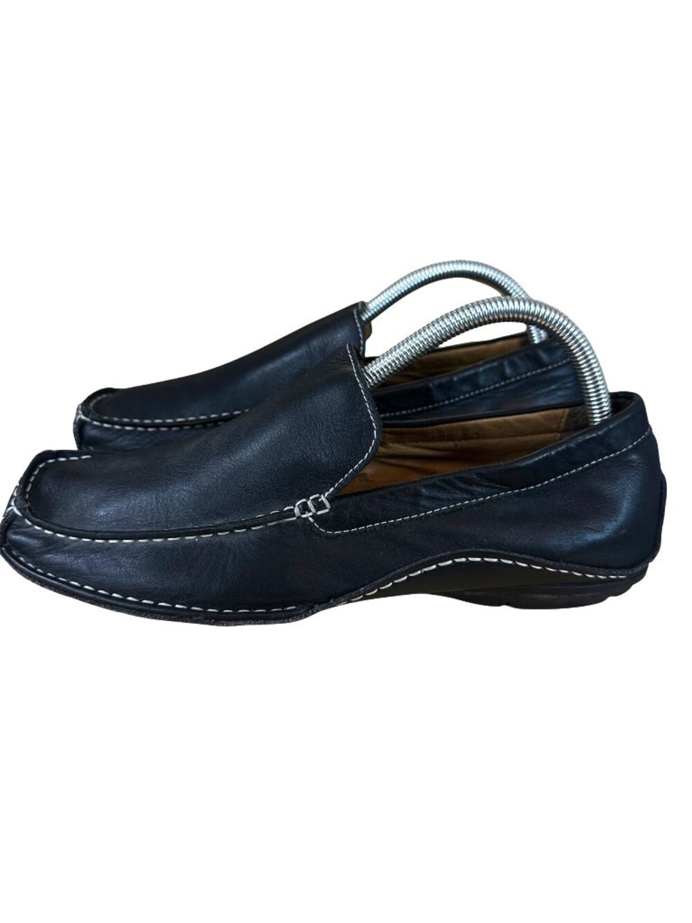 Steve Madden Size 8.5 Upper Leather Slip-On Loafers Contrast Stitching Black